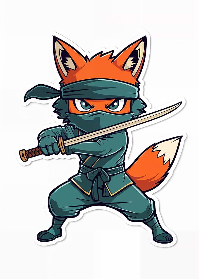 Playful Fox Ninja – Cute Cartoon Animal Illustration