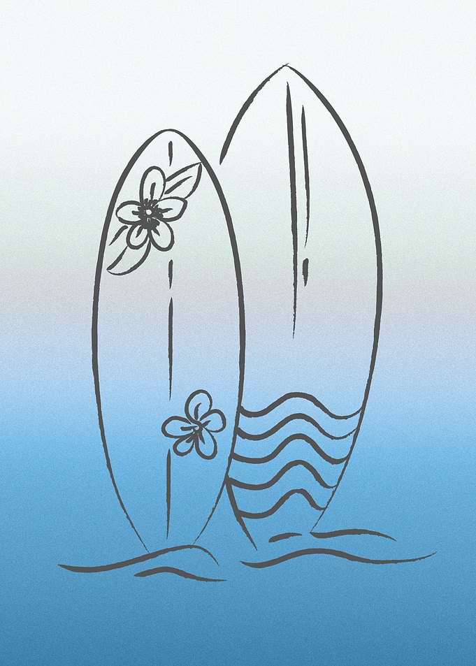 Two Surfboards with Floral Design