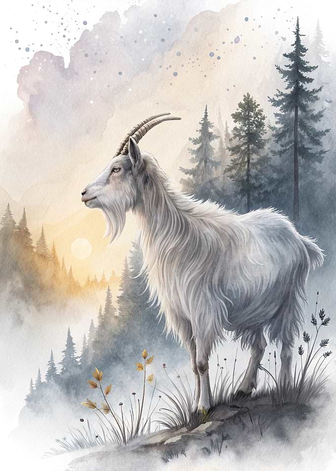 White Goat in Misty Mountains