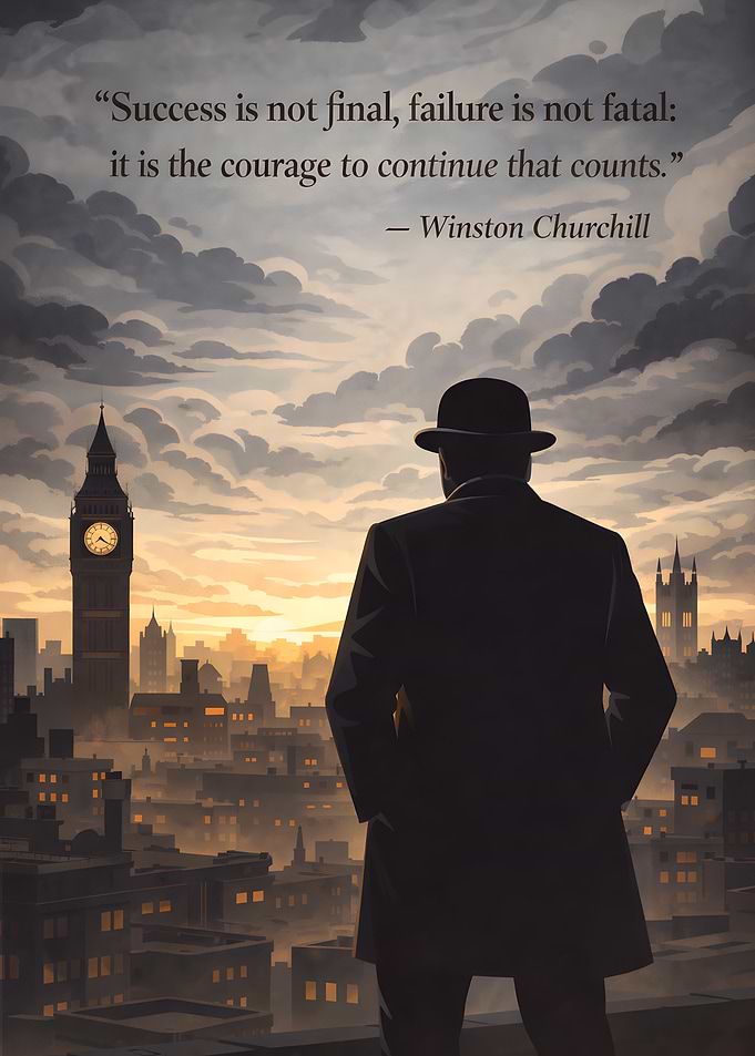 Winston Churchill Quote Over London Skyline