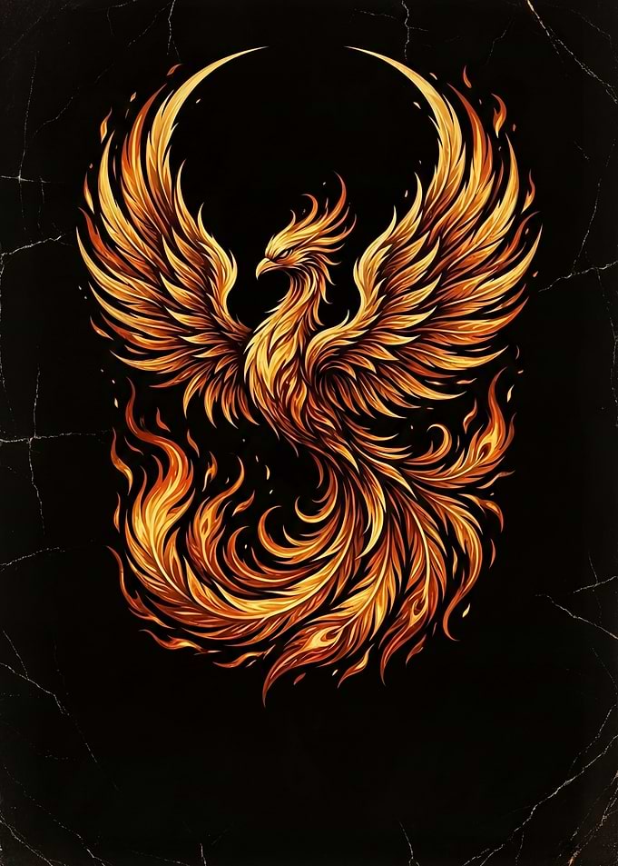 Fiery Phoenix Rising from Flames