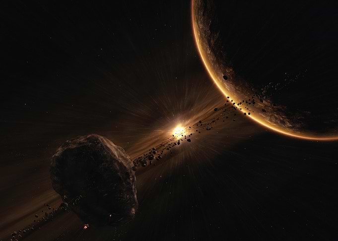 Asteroid Belt and Planet in Space
