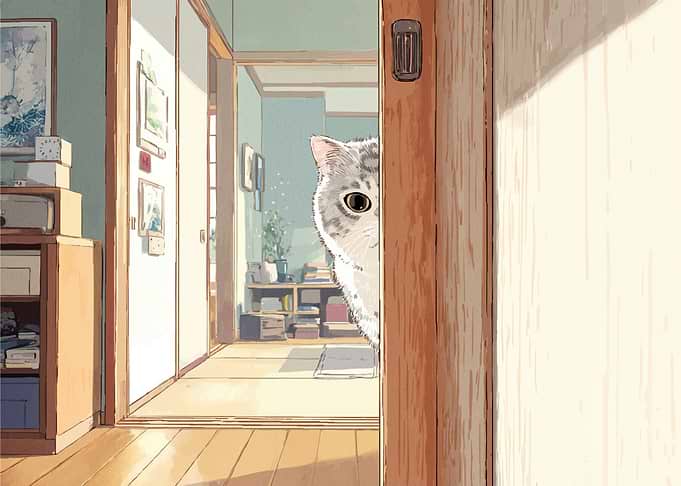 Cat peeking around a door