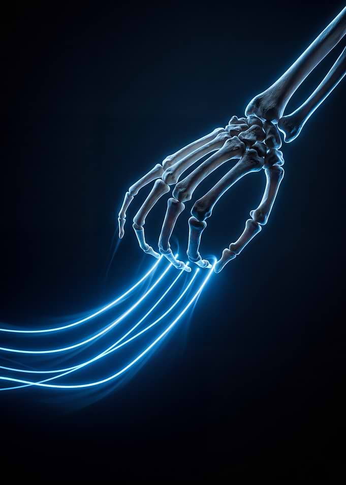 Skeleton Hand Emitting Blue Energy