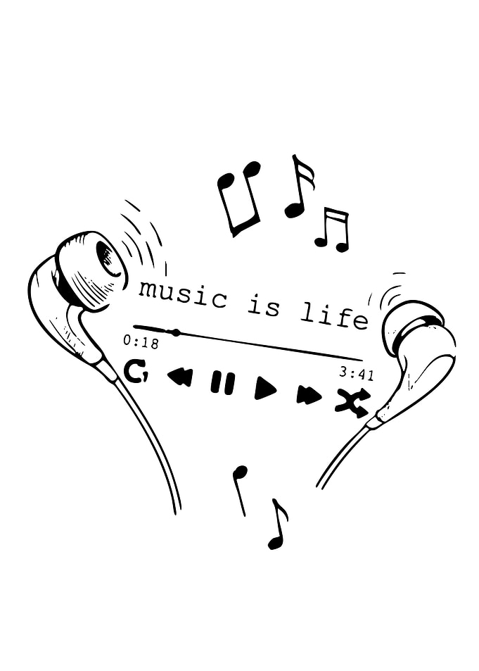 Music is Life Earbuds and Notes