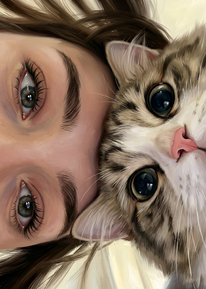 Close-up of a person and a cat