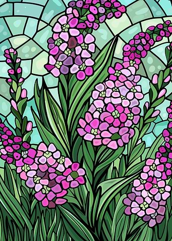 Stained Glass Pink Flowers