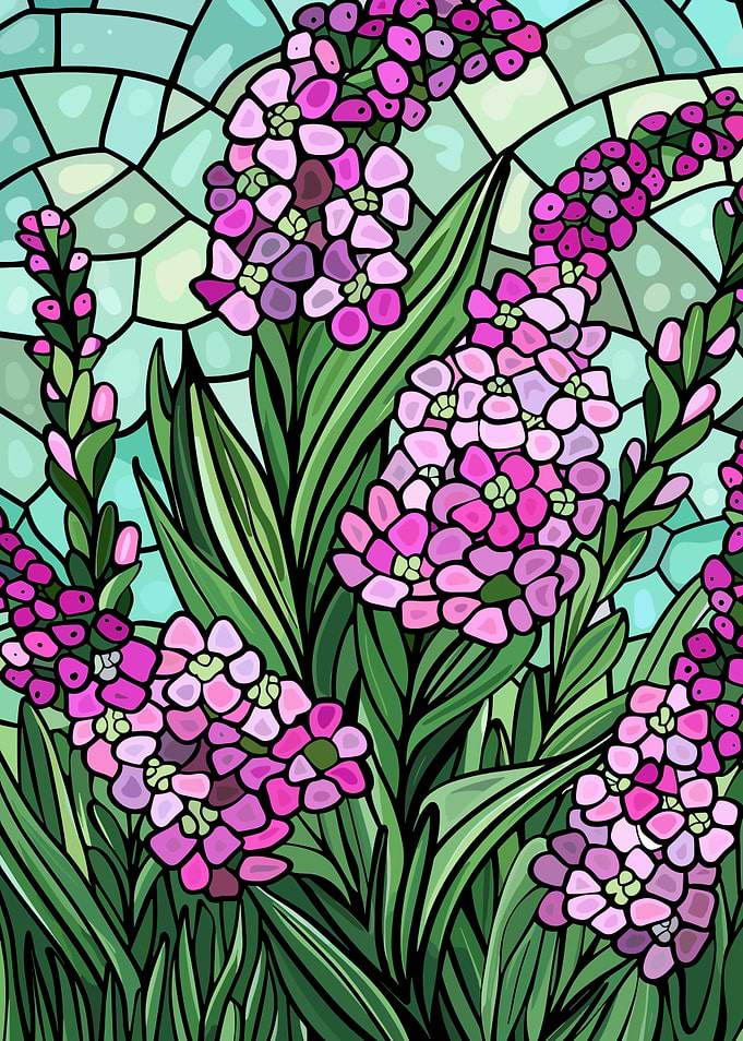 Stained Glass Pink Flowers