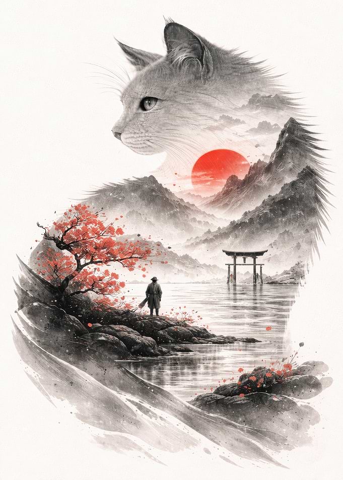 Cat Silhouette Landscape