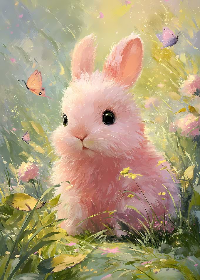 Cute Pink Bunny in a Meadow