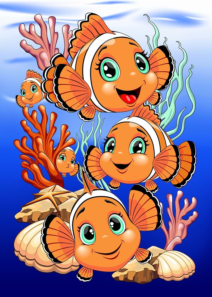 Cute Clownfish Family Underwater