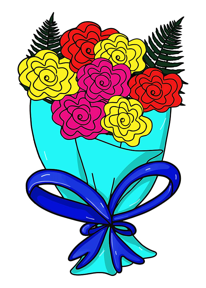 Bouquet of Roses with Blue Ribbon