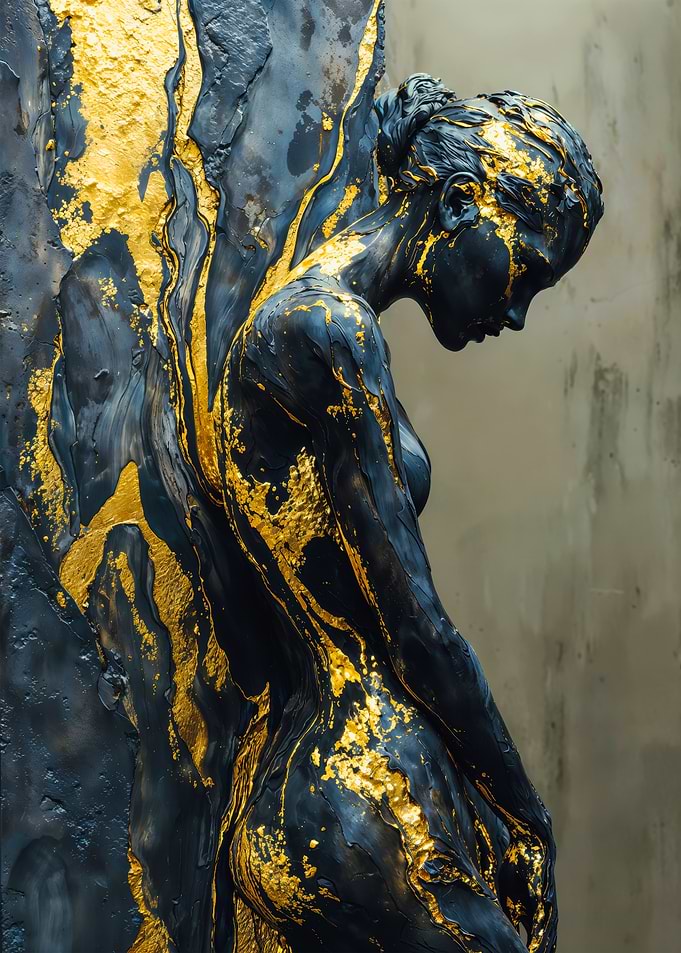 Black Gold Female Impasto Sculpture