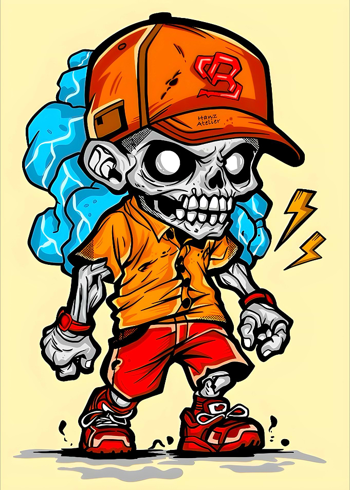 Zombie Character with Orange Cap and Shorts