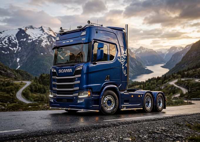 Scania Truck in Norwegian Fjord Landscape