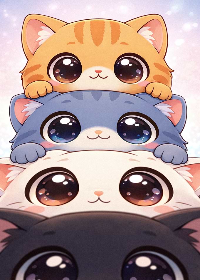 Stack of Cute Kawaii Kittens