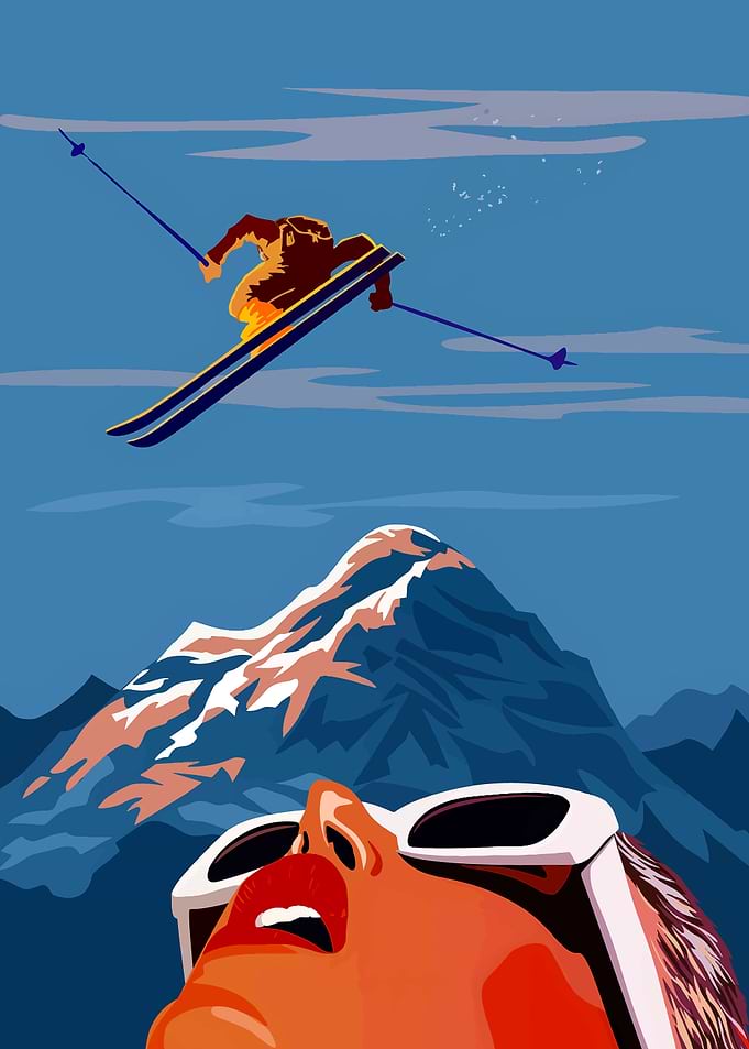 Skier jumping over a mountain