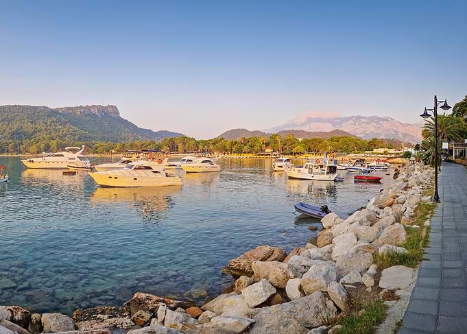 Boats in the Kemer Harbor at Sunrise