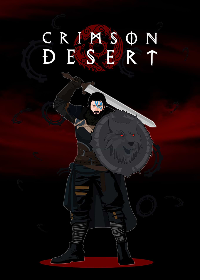Crimson Desert Warrior with Wolf Shield