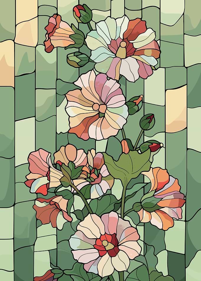 Stained Glass Hollyhock Flowers