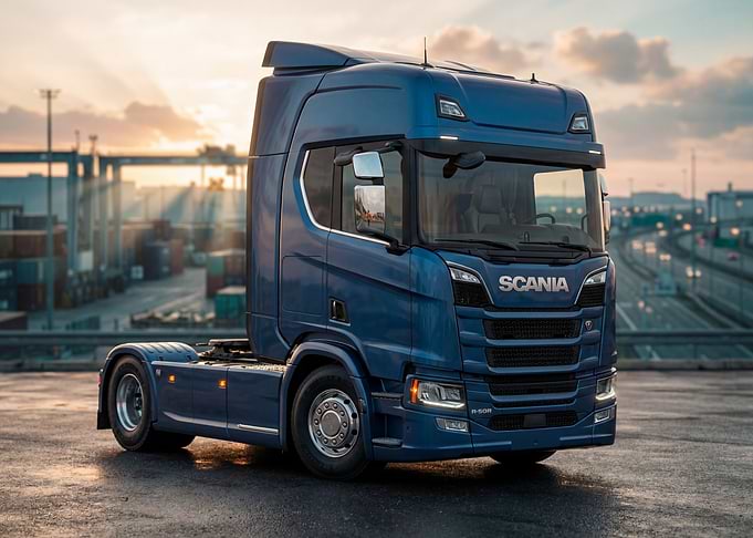Blue Scania Truck at Port