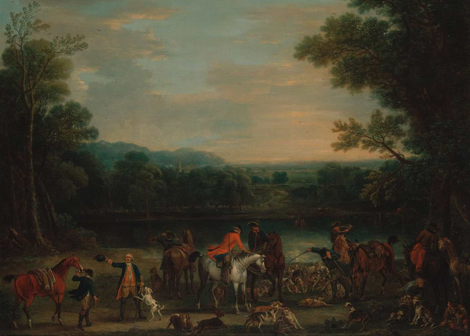 Hunting Scene with Horses and Dogs