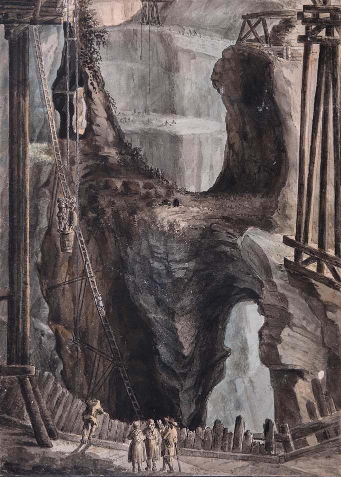 Quarry workers and machinery
