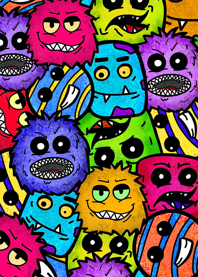 Colorful Cartoon Monsters Pattern
