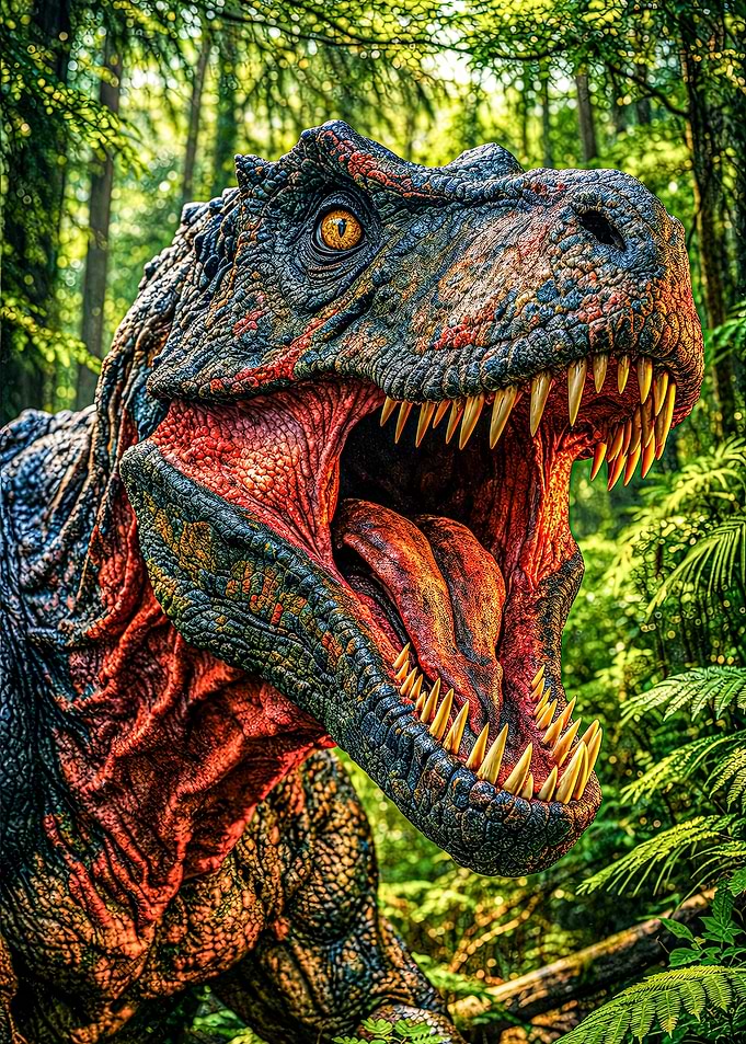 Fierce Dinosaur Roaring in Forest