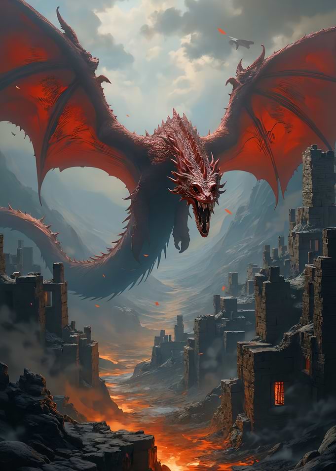 Dragon Over Ruined City