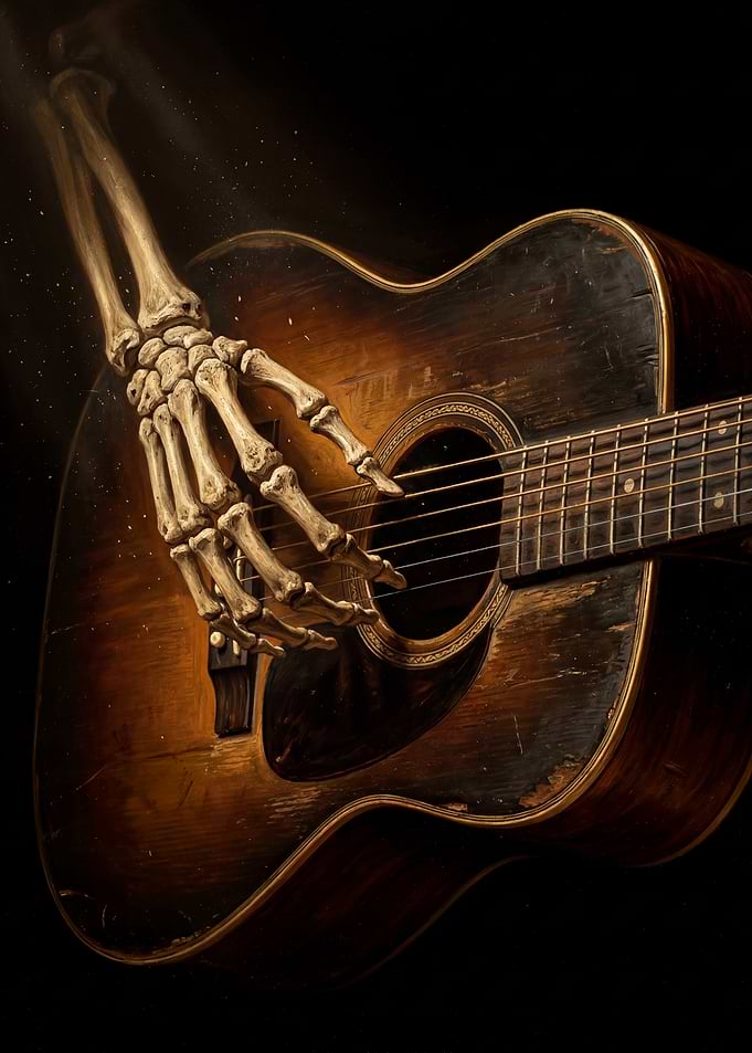 Skeleton Hand on Acoustic Guitar