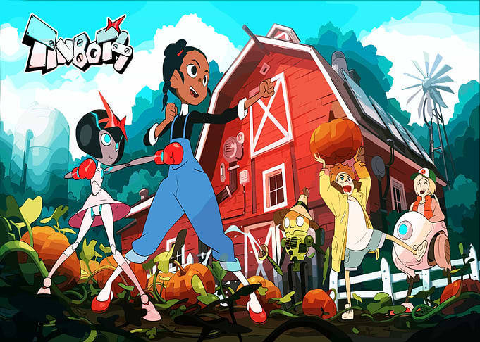Linbots characters on a farm