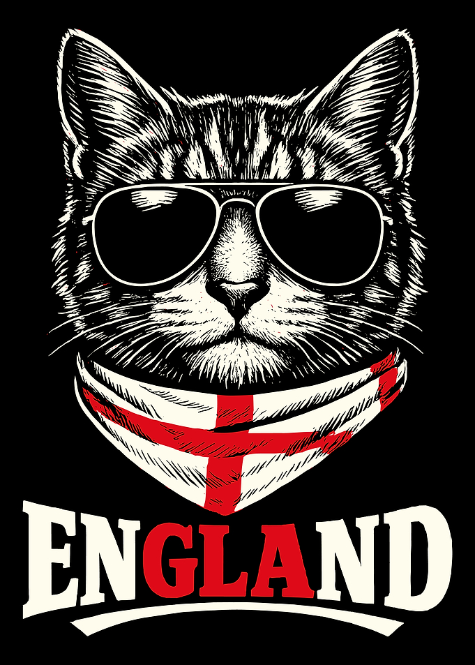 England Cat Poster, Cool British Flag Cat Wall Art, Patriotic Animal Print