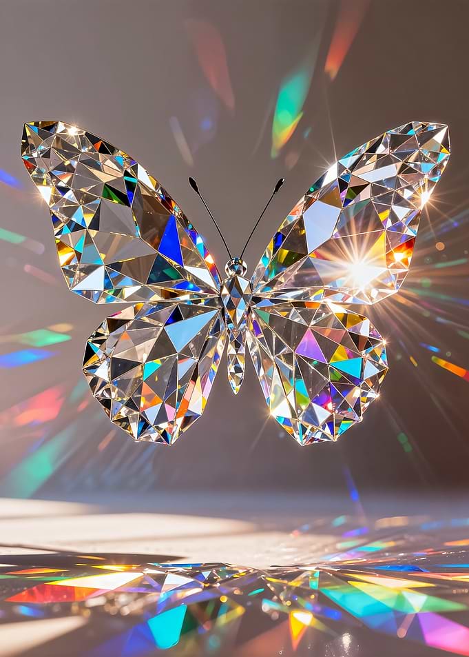 Sparkling Crystal Butterfly Refracting Rainbow Prisms Light Refractions