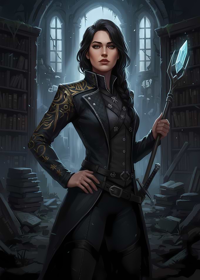 Fantasy Sorceress in Library