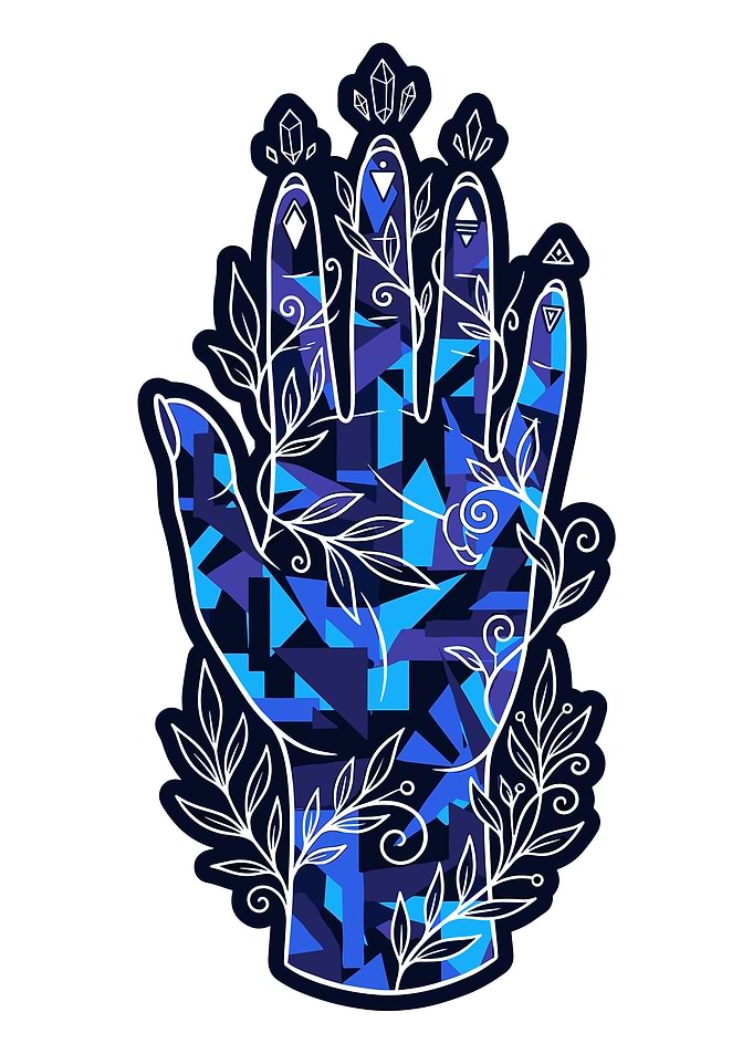 Mystical Hand with Crystals and Vines