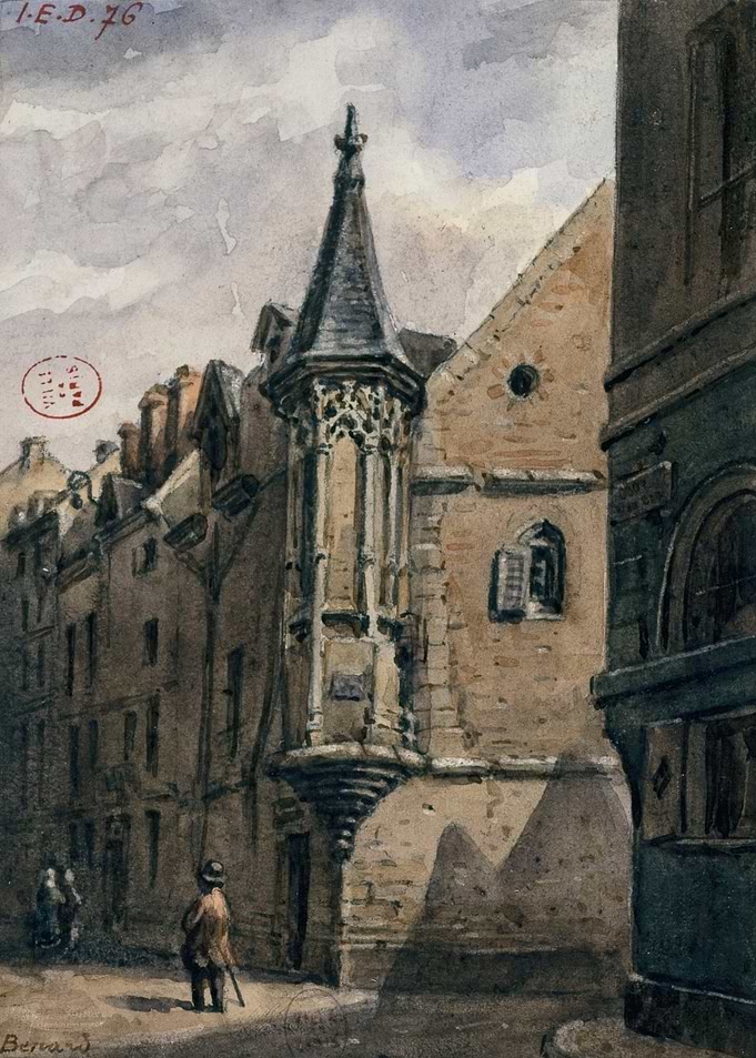 Watercolor painting of a European street scene