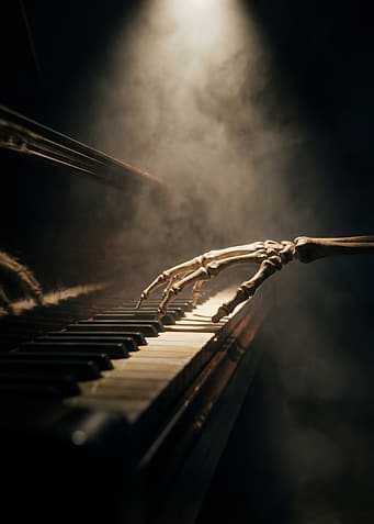 Skeleton hand playing piano