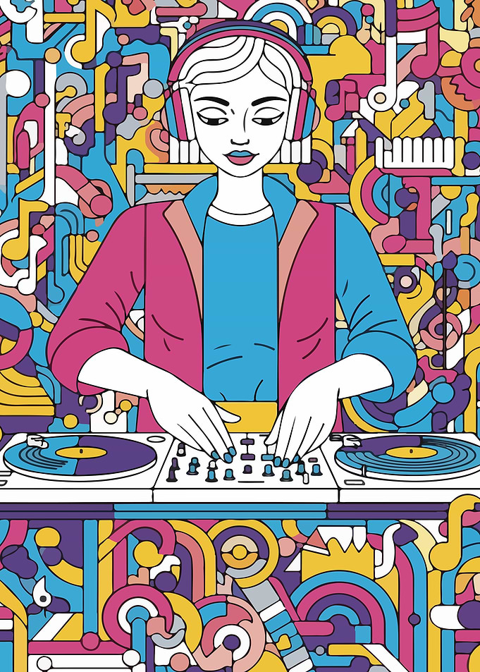 DJ Headphones and Turntables Retro