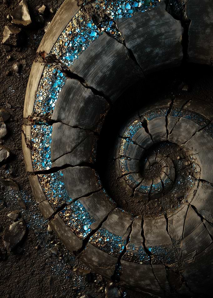 Cracked Ammonite Fossil with Blue Crystals