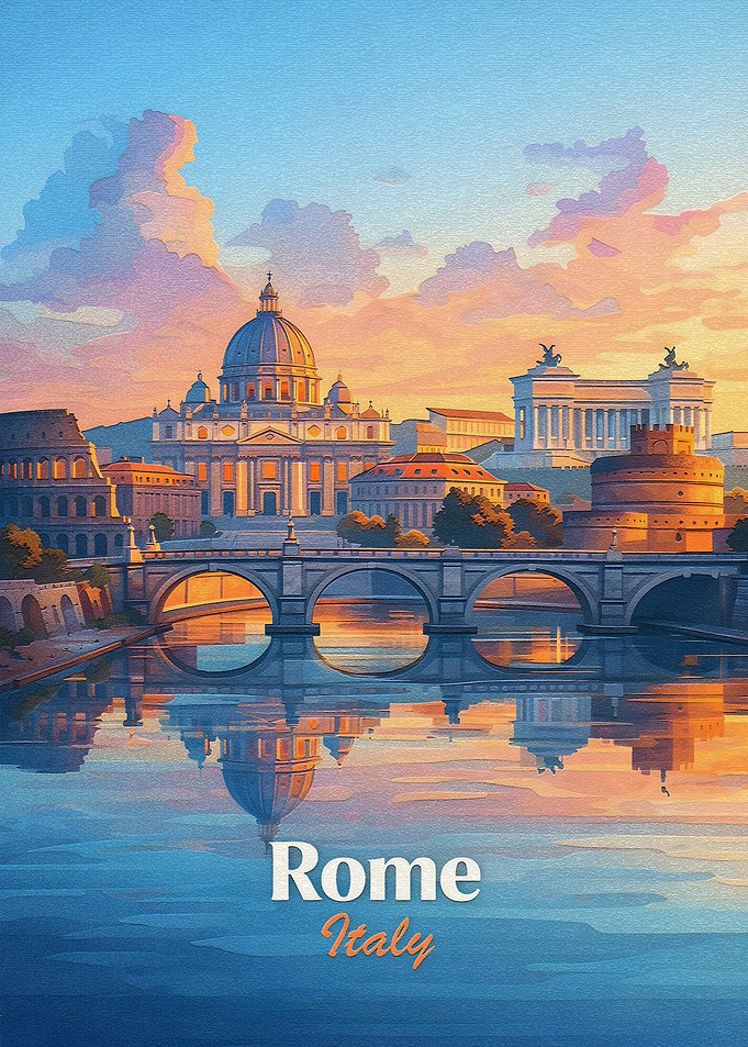 Rome Italy Cityscape at Sunset