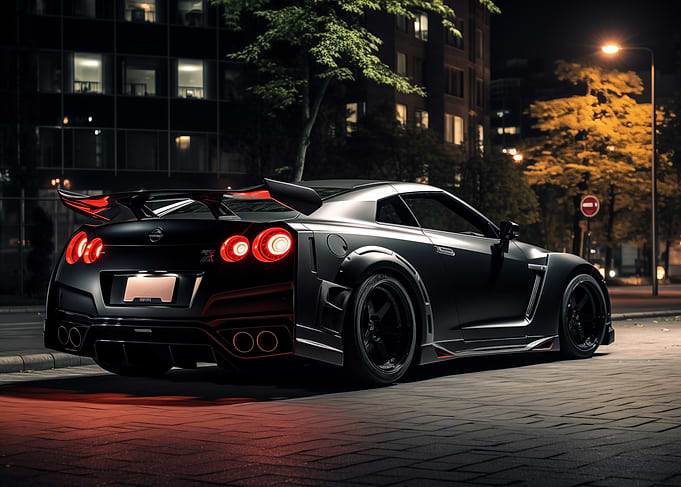 Black Nissan GT-R at night
