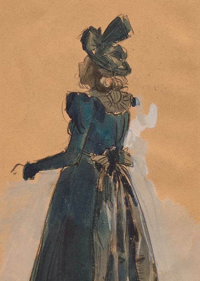 Woman in a blue dress and hat
