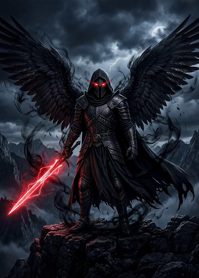 Dark Angel Warrior with Glowing Sword
