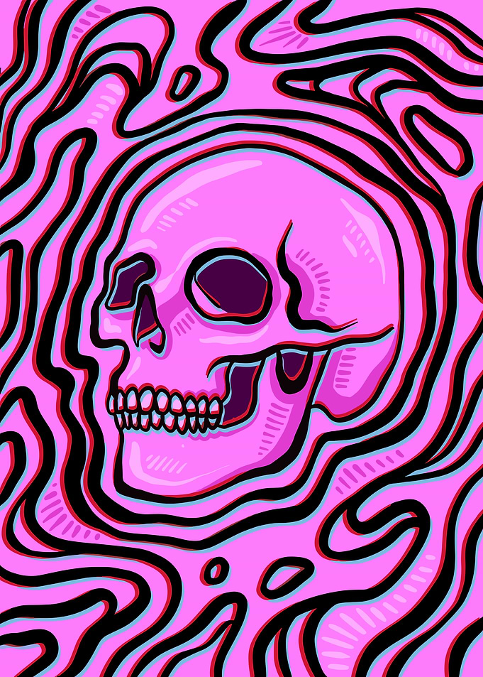 Psychedelic Pink Skull Art