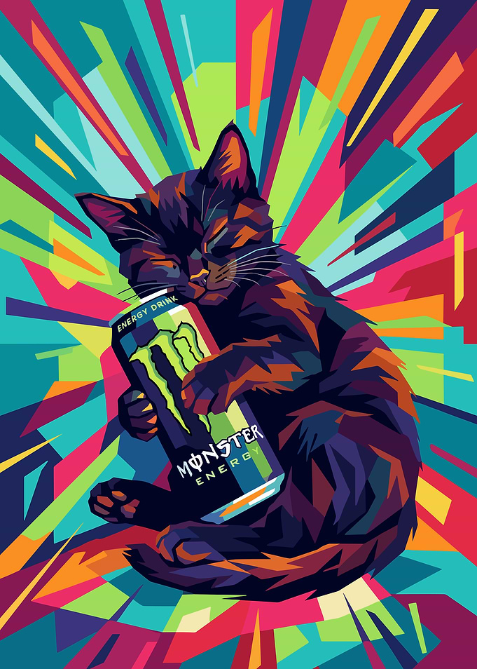 Cat Hugging Monster Energy Drink