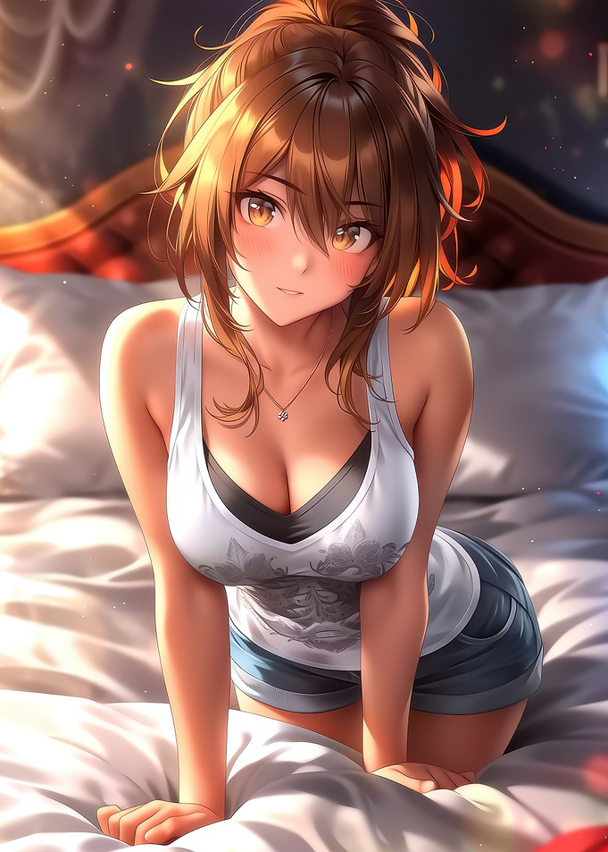 Anime Girl in Tank Top and Shorts
