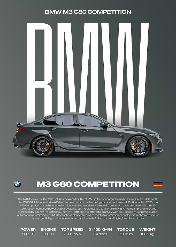 BMW M3 G80 Competition Car Poster