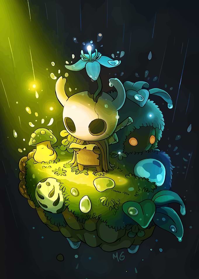 Hollow Knight Characters in Rainy Forest