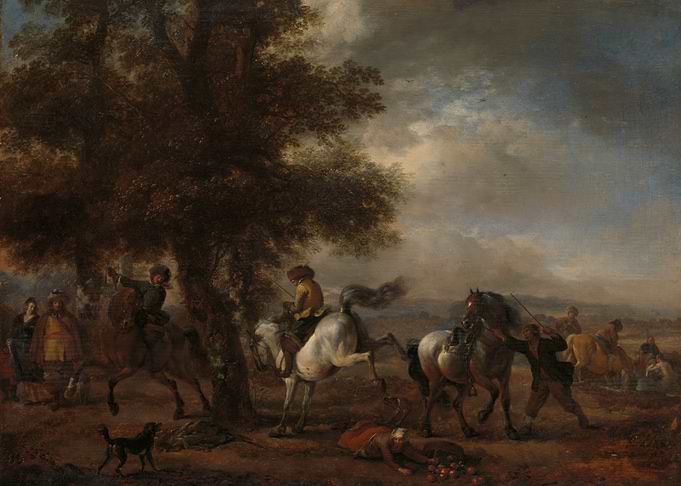 Hunting Scene with Horses and Figures